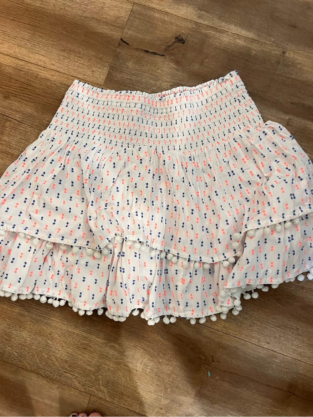 Lilly Pulitzer White Smocked Mini Skirt with Coral & Navy Dots Ethenia skirt